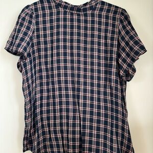 LOFT Blue and Red Plaid Button Down Shirt